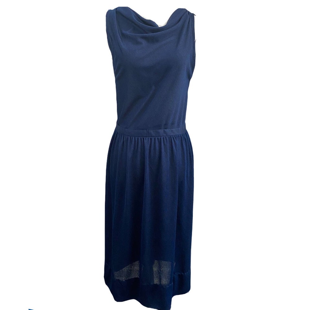 Howard Wolf Vintage Navy Blue Dress Drape Neck Sleeveless Wrap Lightweight